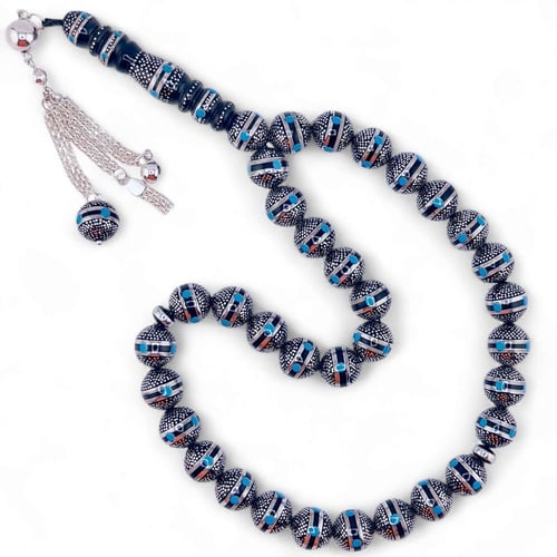 سبحة كوك و الشاهد يسر طبيعي مطعمة بالفضه ولون الفي...