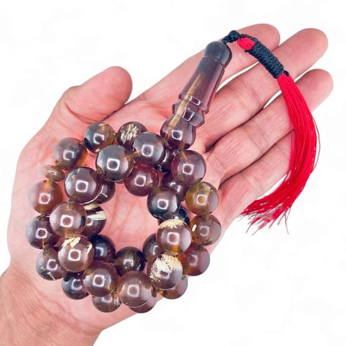 سبحة كهرمان سومطري طبيعي - 33 خرزة 14 ملي