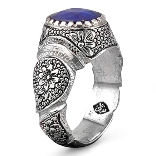 خاتم فضة رجالي بحجر زفير افريقي - فضة عيار 950