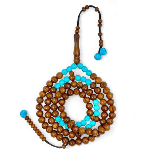 سبحة كوك طبيعي مع فواصل فيروز - 99 خرزة 9 ملي