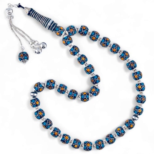 سبحة يسر مرصعة بالفضة و بالفيروز و الكهرمان