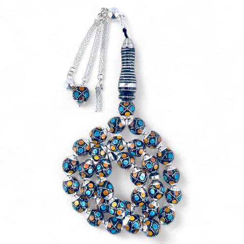 سبحة يسر مرصعة بالفضة و بالفيروز و الكهرمان