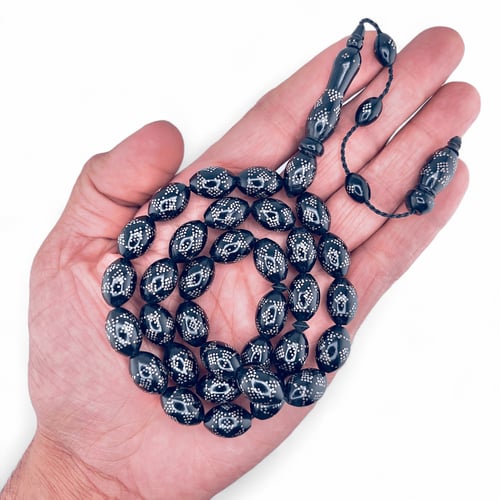 سبحة كوك اسود بالفضة عيار 925 - 10 ملي