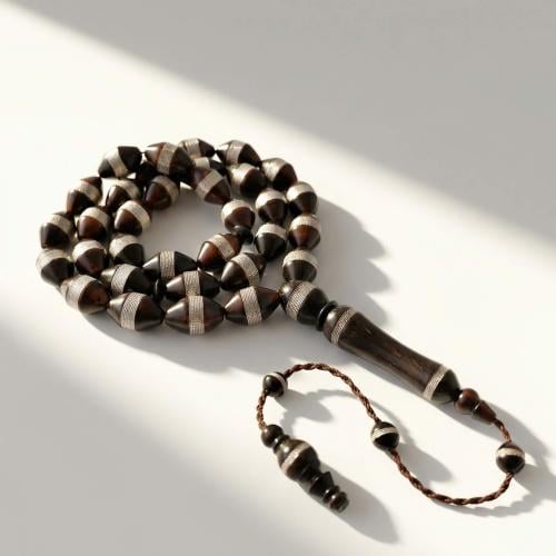 سبحة كوك طبيعي بالفضة عيار 925 - 33 خرزة 8 ملي