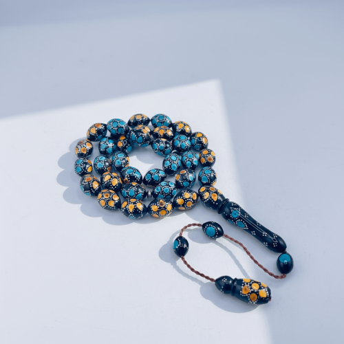 سبحة كوك أصلي مطعم بالفضة مع الكهرمان و الفيروز 10...