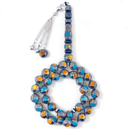 سبحة يسر مع كوك فاخر مطعم فضة عيار 1000 و بالفيروز...