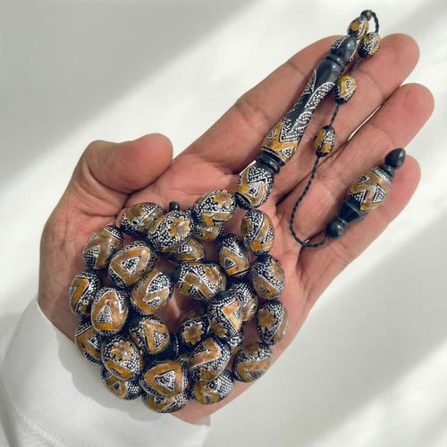 سبحة يسر مطعم كهرمان طبيعي و فضة عيار 1000 - 12 مل...