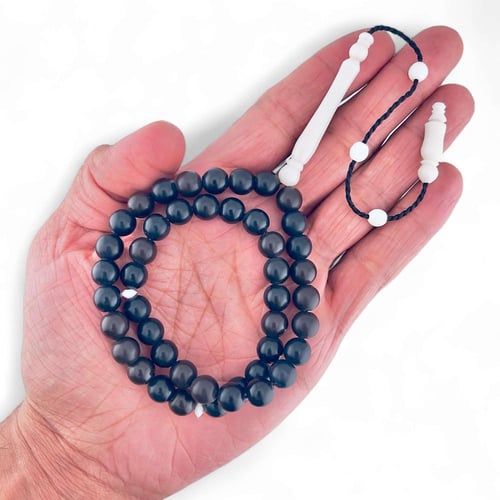 سبحة خشب ابنوس اسود مع عظم الجمل - 8 ملي 45 خرزة