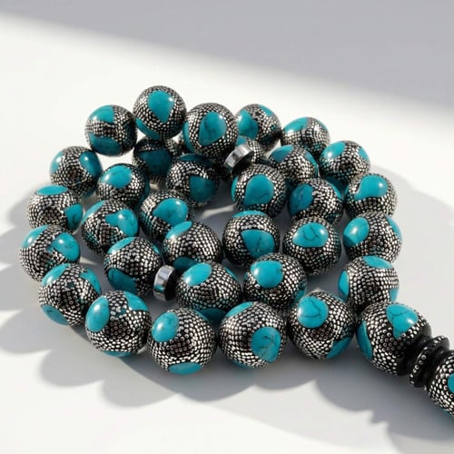 سبحة يسر مع كوك فاخر مطعم فضة عيار 1000 و بالفيروز...