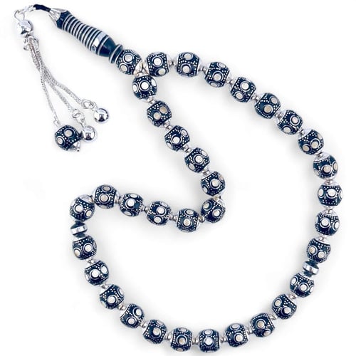 سبحة يسر مطعم بالفضة عيار 925 و بودرة العاج 10 ملي