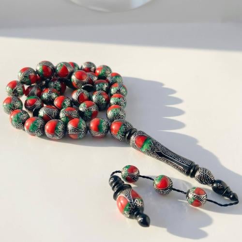 سبحة يسر مطعمة بالفضة فاخرة عيار 1000 - 16 ملي