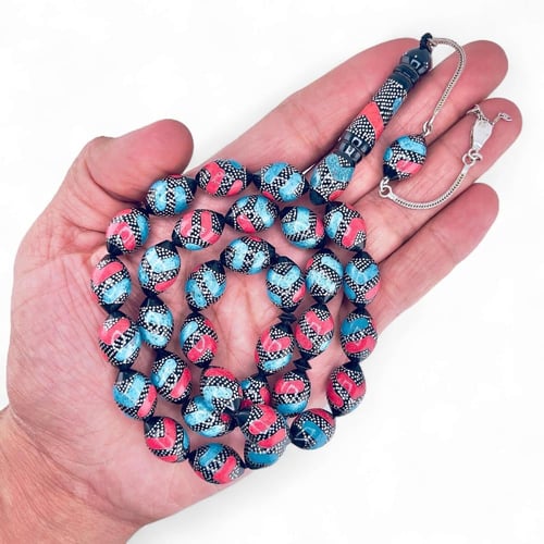 سبحة كوك فاخر مطعم بالفضة عيار 999 و حجر الفيروز و...