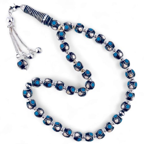 سبحة يسر مطعمة بالفضة فاخرة عيار 925 مطعمة بالفيرو...