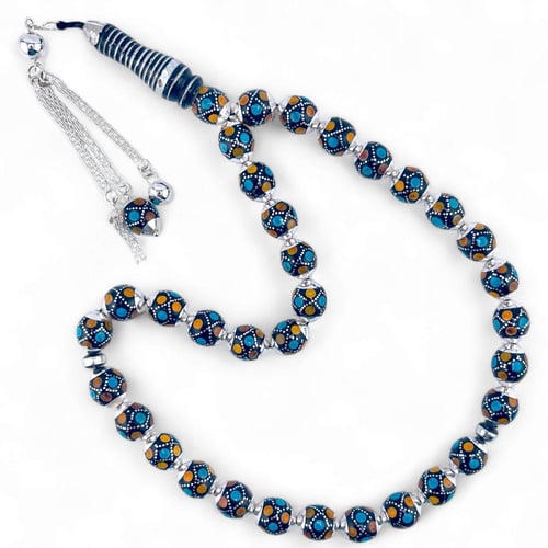 سبحة يسر مرصعة بالفضة و بالفيروز و الكهرمان