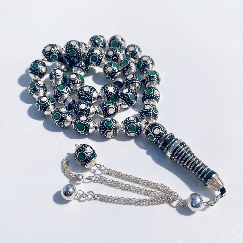 سبحة يسر مطعمة بالفضة عيار 925 و بودرة العاج و لون...