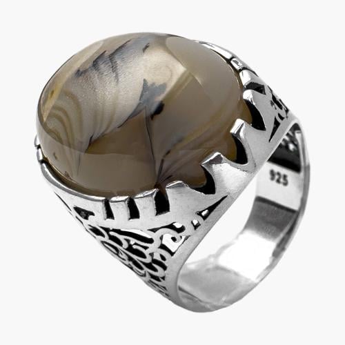 خاتم عقيق رجالي - مصاغ من الفضة عيار 925 - شغل يدو...