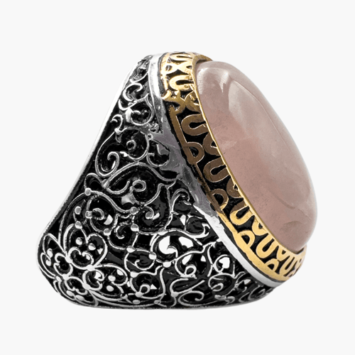 خاتم بحجر روز كوارتز - مصاغ من الفضة عيار 925 - شغ...