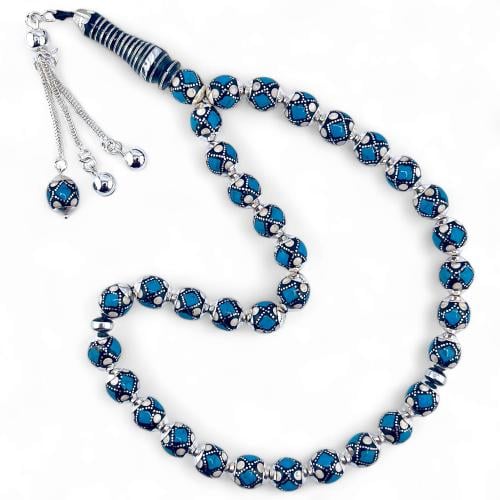 سبحة يسر مطعمة بالفضة و حجر الفيروز الطبيعي - تصمي...