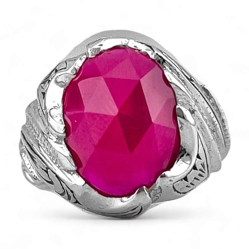 خاتم فضة رجالي فاخر بحجر الياقوت الأحمر الأفريقي