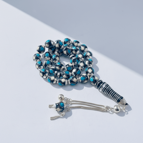 سبحة يسر فاخر بالفضة عيار 925 مطعمة بالفيروز والعا...