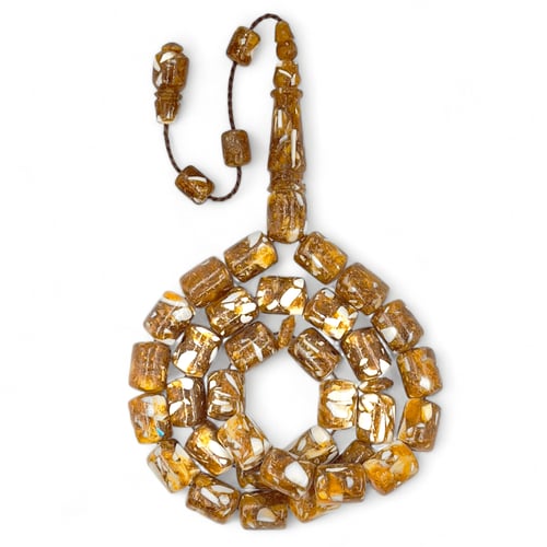 سبحة كهرمان بولندي طبيعي مكبوس مع العاج