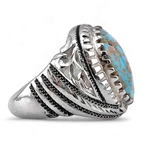 خاتم رجالي بحجر كريم فيروز نيشابوري – فضة عيار 950