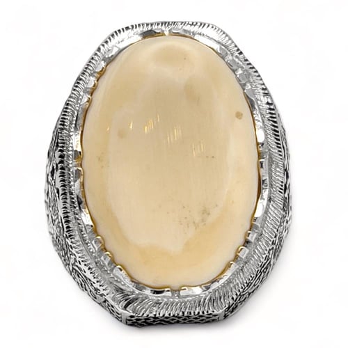 خاتم عاج ناب الفيل طبيعي فضة عيار 950