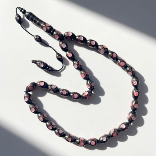 سبحة كوك طبيعي لوكس مطعمة نحاس نقي و لون وردي - شب...