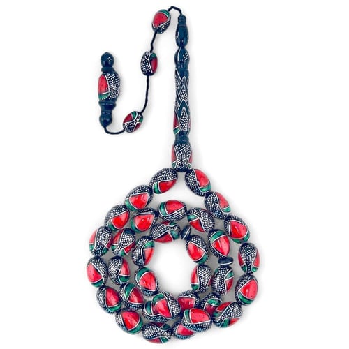 سبحة يسر مطعمة بالفضة فاخرة عيار 1000 - 12 ملي