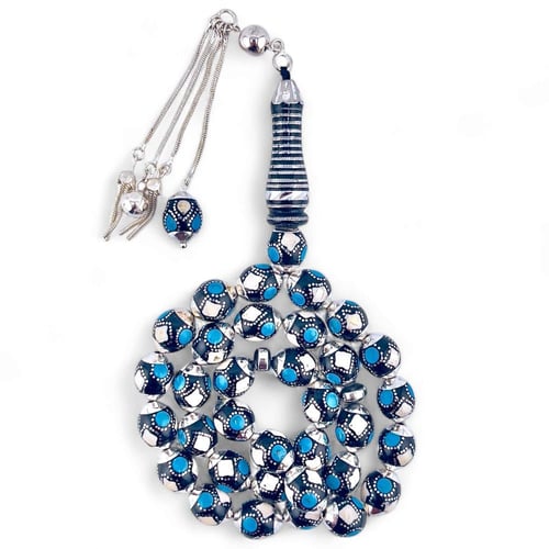 سبحة يسر فاخر بالفضة عيار 925 مطعمة بالفيروز والعا...