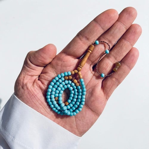 سبحة حجر فيروز افريقي مع كوك طبيعي - 99 خرزة 4 ملي...