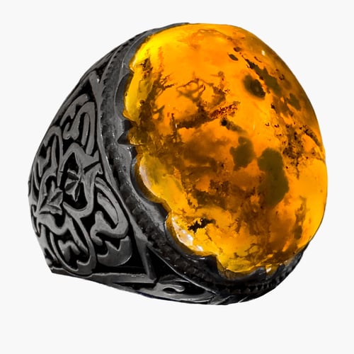 خاتم حجر عقيق يماني شجري فاخر - رمز للثروة والتفرد