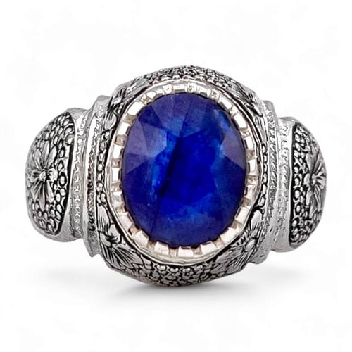 خاتم فضة رجالي بحجر زفير افريقي - فضة عيار 950