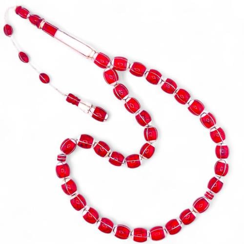 سبحة عاج ناب الفيل طبيعي مع كسر المرجان و الفضة