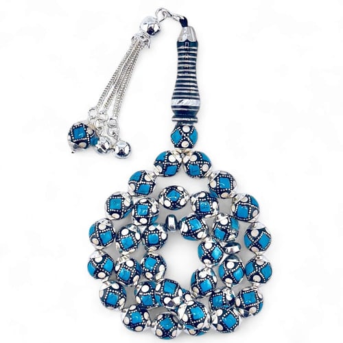 سبحة يسر مطعمة بالفضة و حجر الفيروز الطبيعي - تصمي...