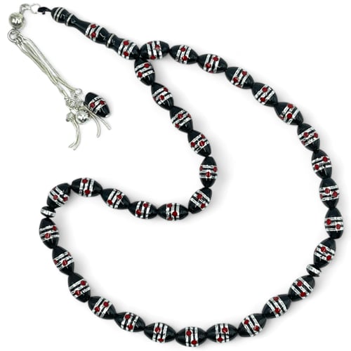 سبحة يسر مطعم بالفضة عيار 925 و 9 ملي