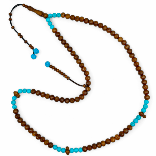 سبحة كوك طبيعي مع فواصل فيروز - 99 خرزة 9 ملي