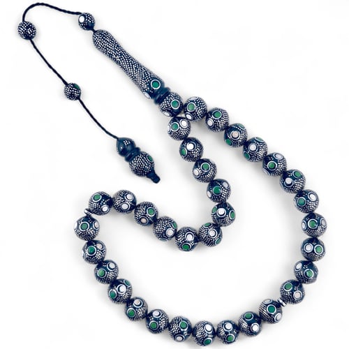 سبحة كوك طبيعي فاخر مطعمة بالفضة عيار 1000 - 13 مل...