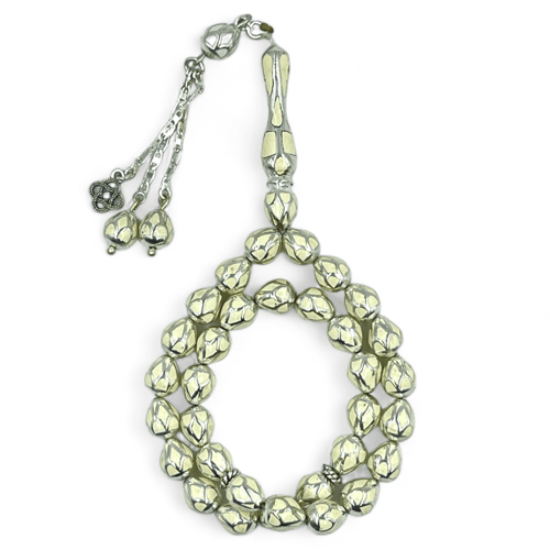 سبحة فضة مطعمة ببودرة العاج