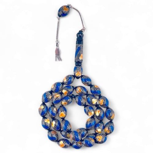 سبحة كوك فاخر مطعم بالفضة عيار 999 و حجر اللازورد...