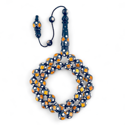 سبحة كوك طبيعي فاخر مطعمة بالفضة و بالكهرمان و الع...