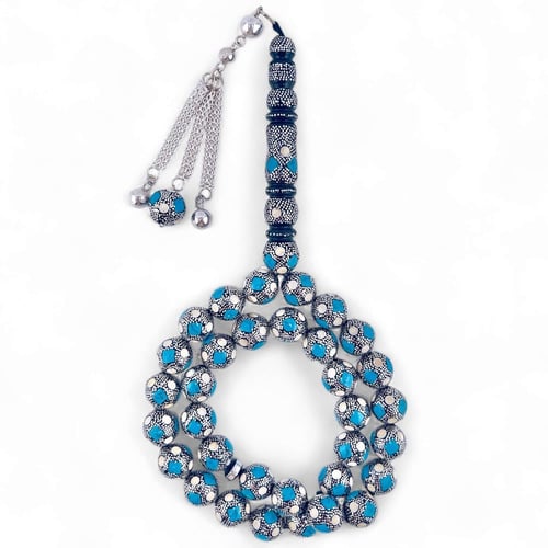 سبحة يسر مع كوك فاخر مطعم فضة عيار 1000 وبالفيروز...