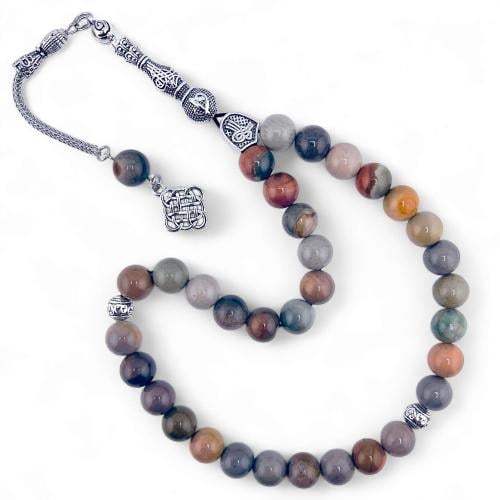 سبحة حجر الجاسبر الطبيعي متعدد الالوان ( اليشب )