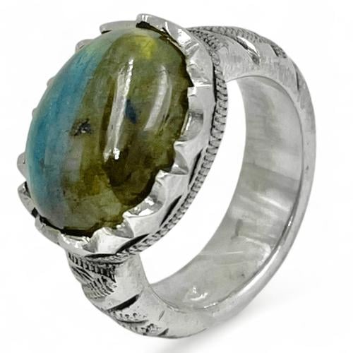 خاتم فضة رجالي فاخر بحجر طاووس – أناقة استثنائية ب...