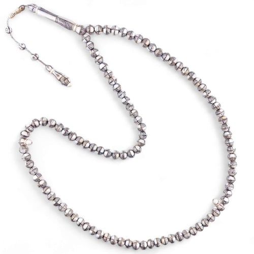 سبحة عاج ناب الفيل مطعم فضة عيار 925