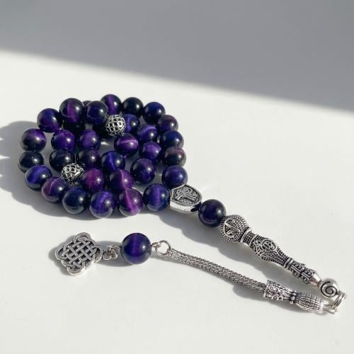 سبحة حجر عين النمر الكريم باللون البنفسجي