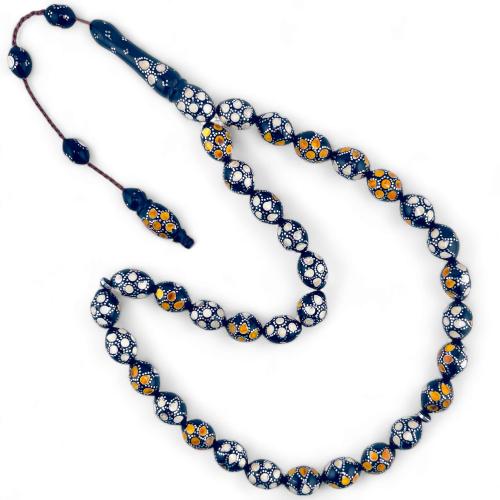 سبحة كوك مطعم بالفضة مع العاج و الكهرمان 10 ملي