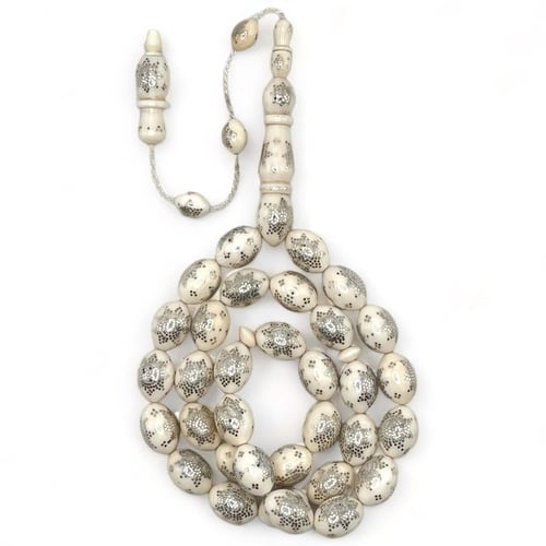 سبحة نادرة من عاج ناب الفيل الافريقي مطعم بالفضة