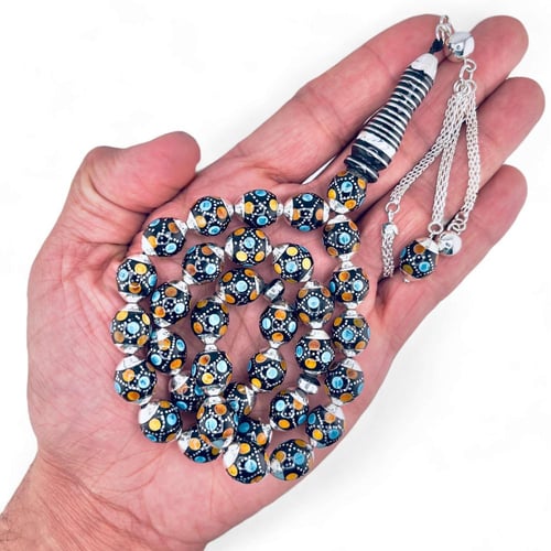 سبحة يسر مرصعة بالفضة و بالفيروز و الكهرمان