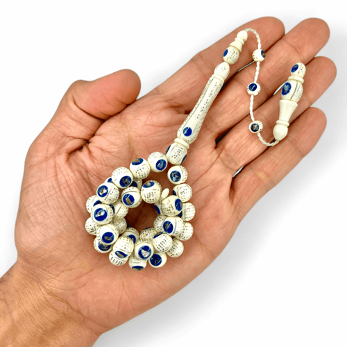 سبحة عاج ناب الفيل مطعمة بالفضة و صدف و لازورد - 3...